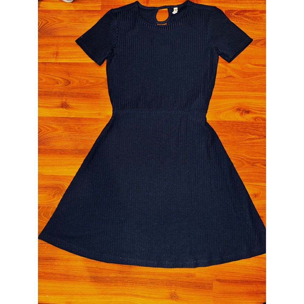 Navy Blue Stretchy Short Sleeve Skater Dress